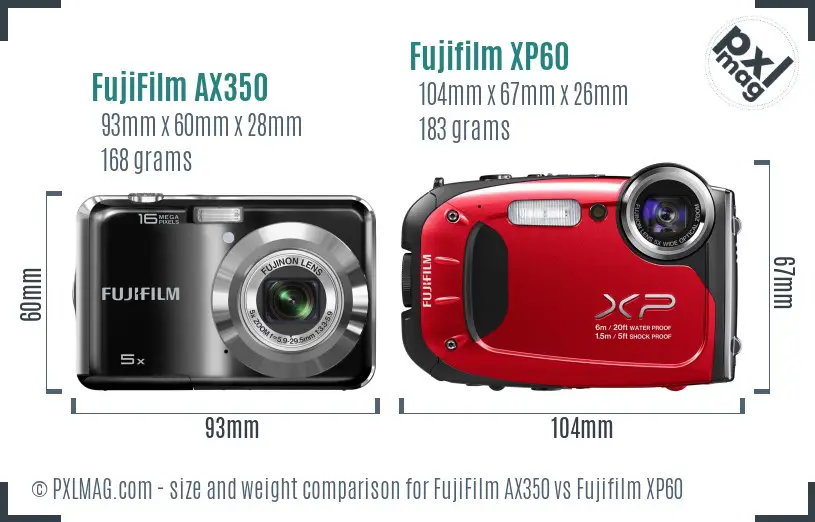 FujiFilm AX350 vs Fujifilm XP60 size comparison