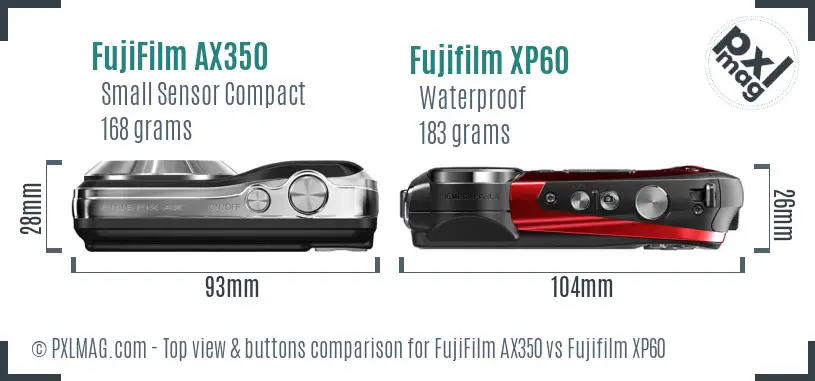 FujiFilm AX350 vs Fujifilm XP60 top view buttons comparison