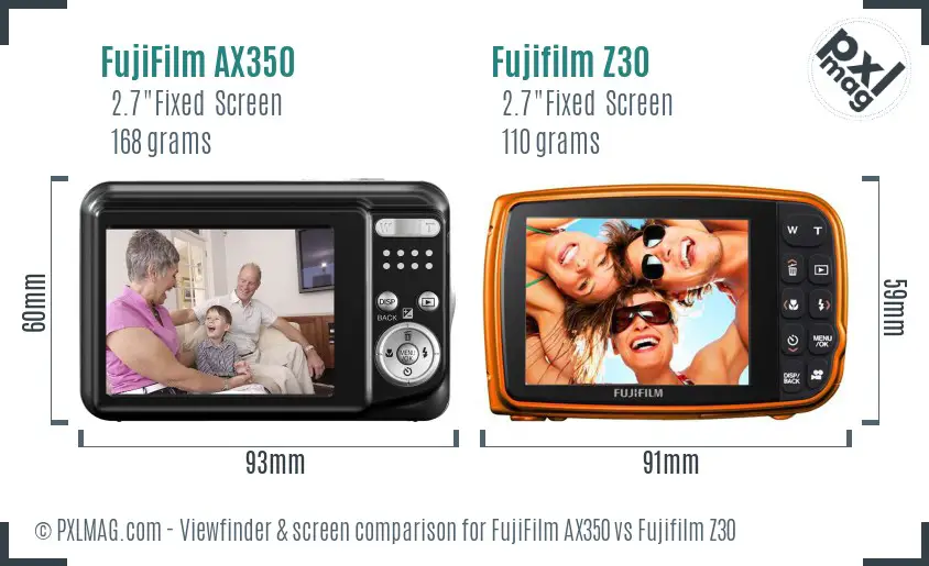 FujiFilm AX350 vs Fujifilm Z30 Screen and Viewfinder comparison