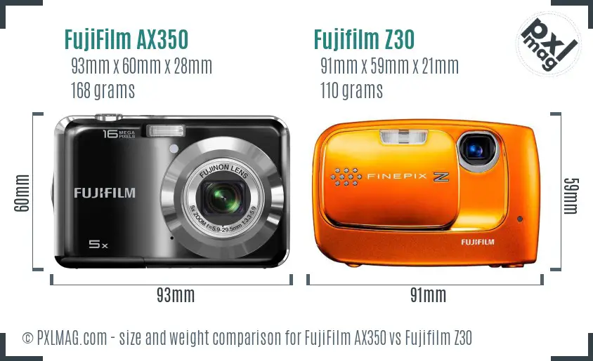 FujiFilm AX350 vs Fujifilm Z30 size comparison