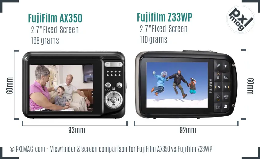 FujiFilm AX350 vs Fujifilm Z33WP Screen and Viewfinder comparison