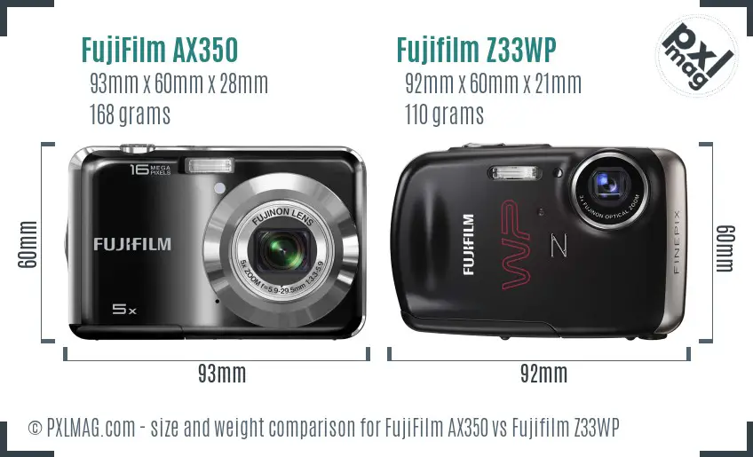FujiFilm AX350 vs Fujifilm Z33WP size comparison