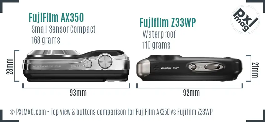 FujiFilm AX350 vs Fujifilm Z33WP top view buttons comparison