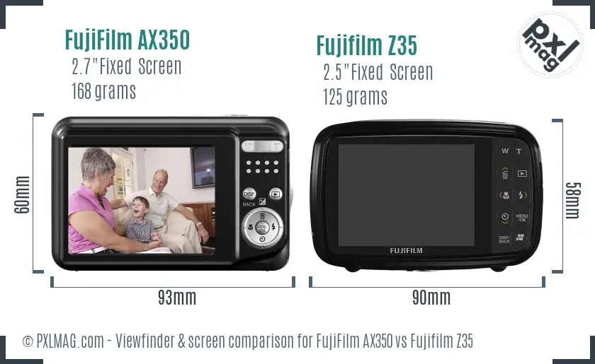 FujiFilm AX350 vs Fujifilm Z35 Screen and Viewfinder comparison