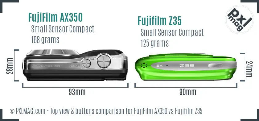 FujiFilm AX350 vs Fujifilm Z35 top view buttons comparison