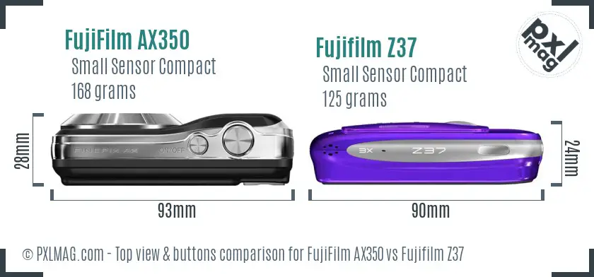 FujiFilm AX350 vs Fujifilm Z37 top view buttons comparison