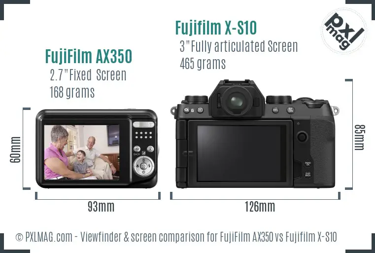 FujiFilm AX350 vs Fujifilm X-S10 Screen and Viewfinder comparison