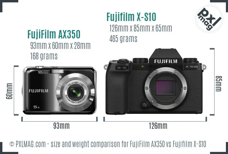 FujiFilm AX350 vs Fujifilm X-S10 size comparison