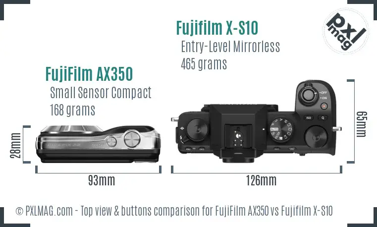 FujiFilm AX350 vs Fujifilm X-S10 top view buttons comparison