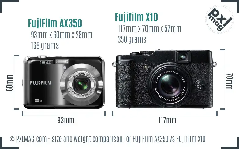 FujiFilm AX350 vs Fujifilm X10 size comparison