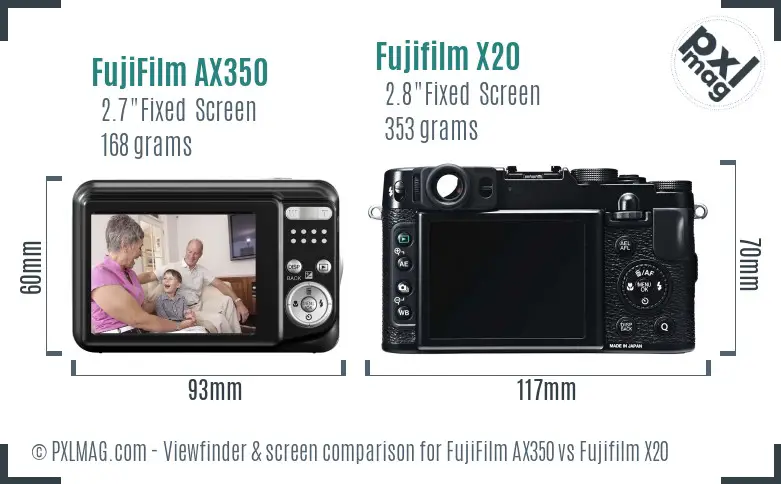 FujiFilm AX350 vs Fujifilm X20 Screen and Viewfinder comparison