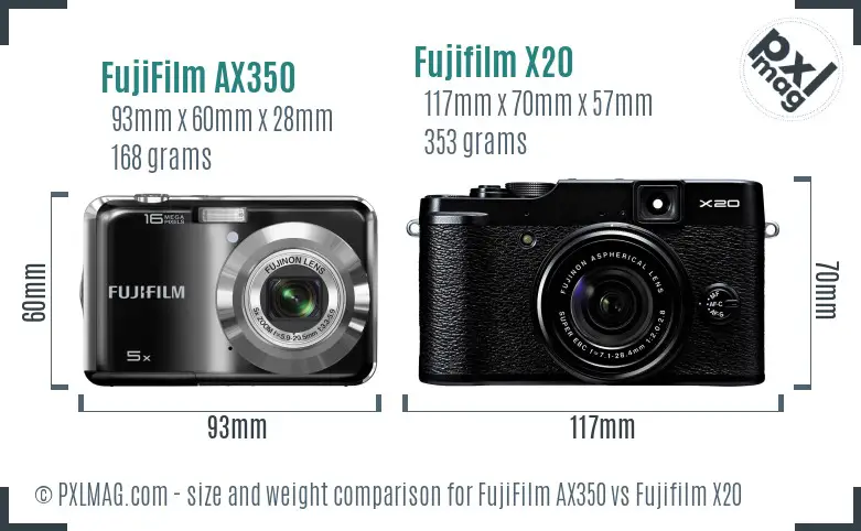 FujiFilm AX350 vs Fujifilm X20 size comparison