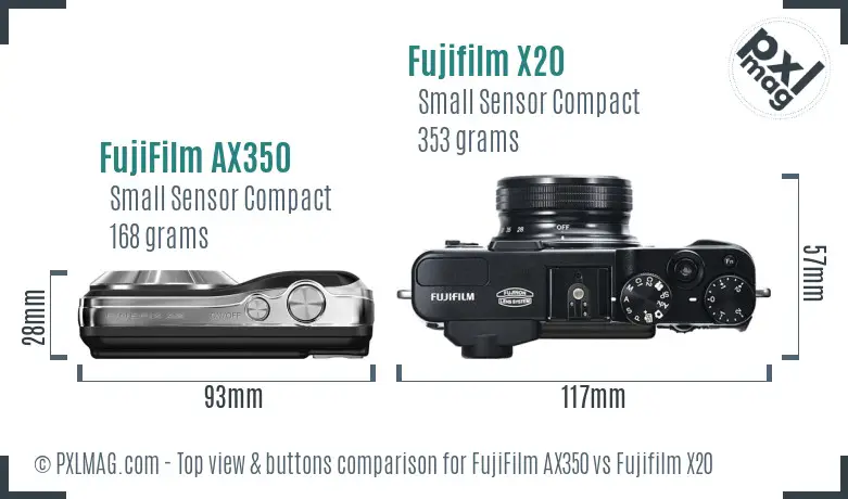 FujiFilm AX350 vs Fujifilm X20 top view buttons comparison
