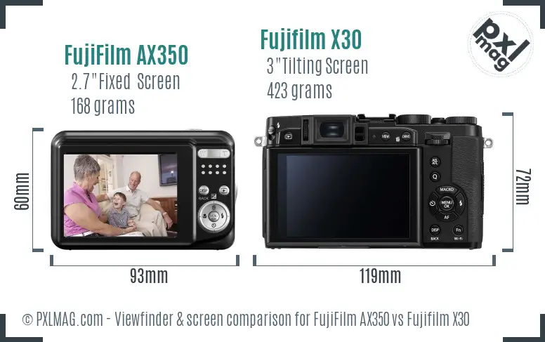 FujiFilm AX350 vs Fujifilm X30 Screen and Viewfinder comparison