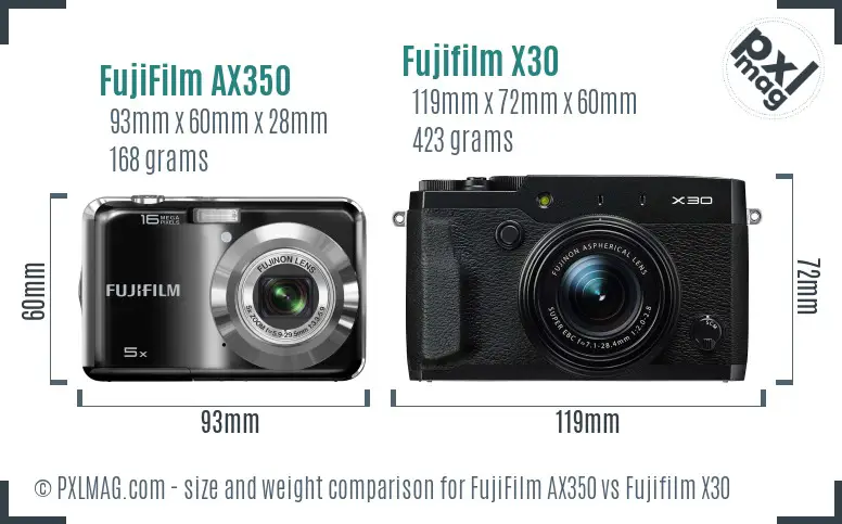 FujiFilm AX350 vs Fujifilm X30 size comparison
