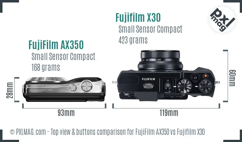 FujiFilm AX350 vs Fujifilm X30 top view buttons comparison