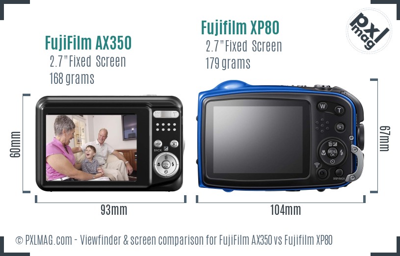 FujiFilm AX350 vs Fujifilm XP80 Screen and Viewfinder comparison