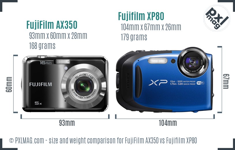 FujiFilm AX350 vs Fujifilm XP80 size comparison FujiFilm AX350 vs Fujifilm XP80 size comparison