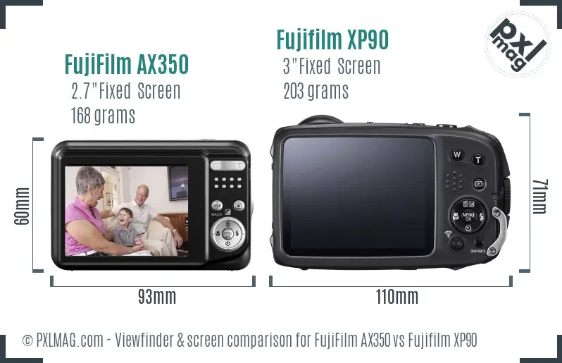 FujiFilm AX350 vs Fujifilm XP90 Screen and Viewfinder comparison