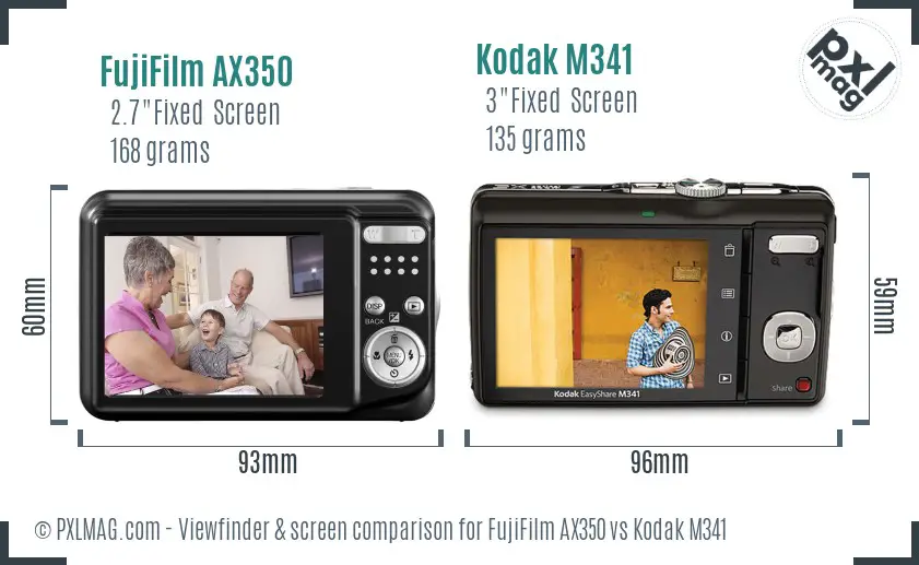 FujiFilm AX350 vs Kodak M341 Screen and Viewfinder comparison