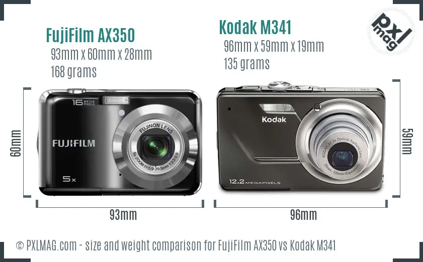FujiFilm AX350 vs Kodak M341 size comparison