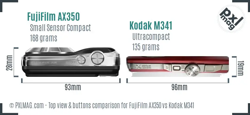 FujiFilm AX350 vs Kodak M341 top view buttons comparison