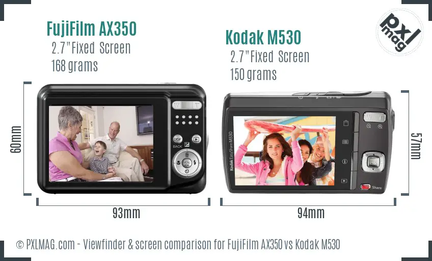 FujiFilm AX350 vs Kodak M530 Screen and Viewfinder comparison
