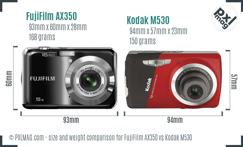 FujiFilm AX350 vs Kodak M530 size comparison