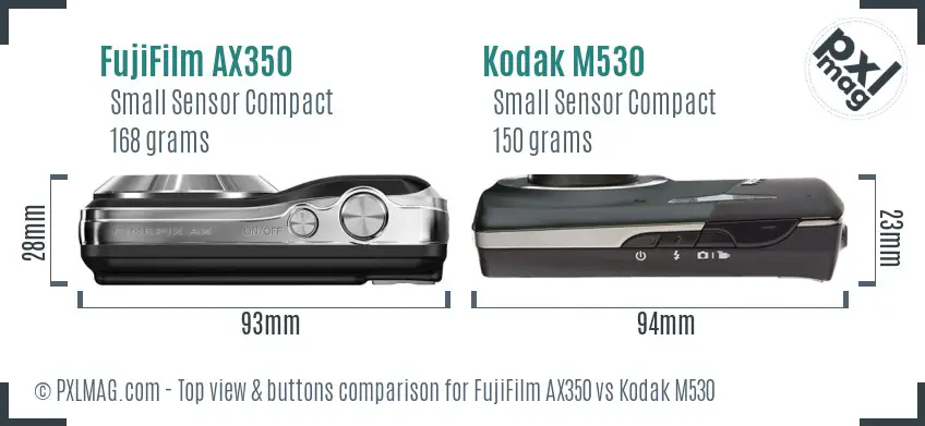 FujiFilm AX350 vs Kodak M530 top view buttons comparison