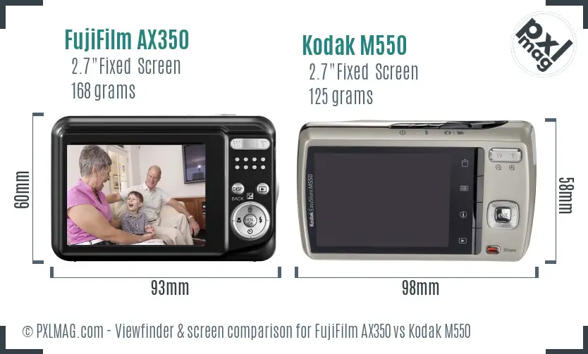 FujiFilm AX350 vs Kodak M550 Screen and Viewfinder comparison