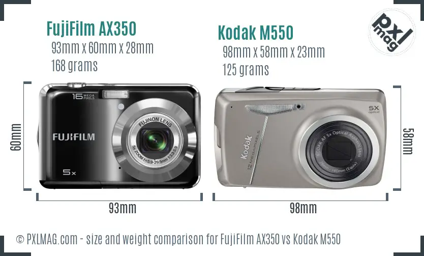 FujiFilm AX350 vs Kodak M550 size comparison