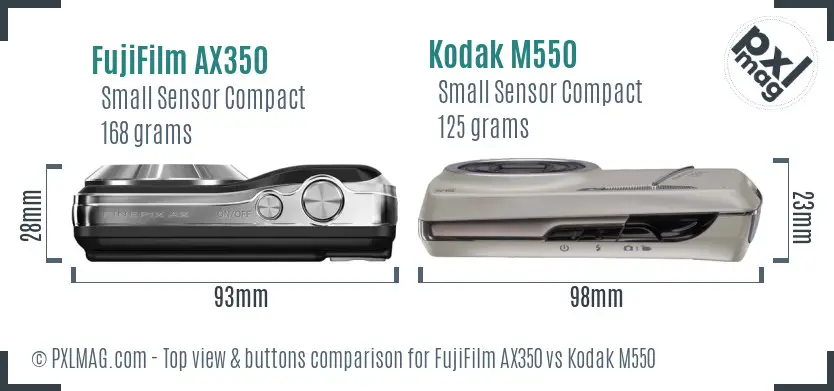 FujiFilm AX350 vs Kodak M550 top view buttons comparison
