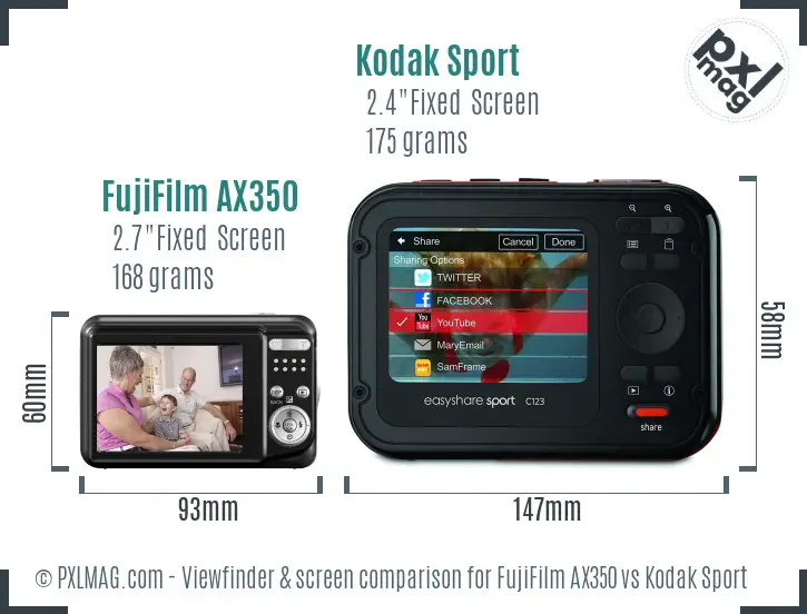 FujiFilm AX350 vs Kodak Sport Screen and Viewfinder comparison