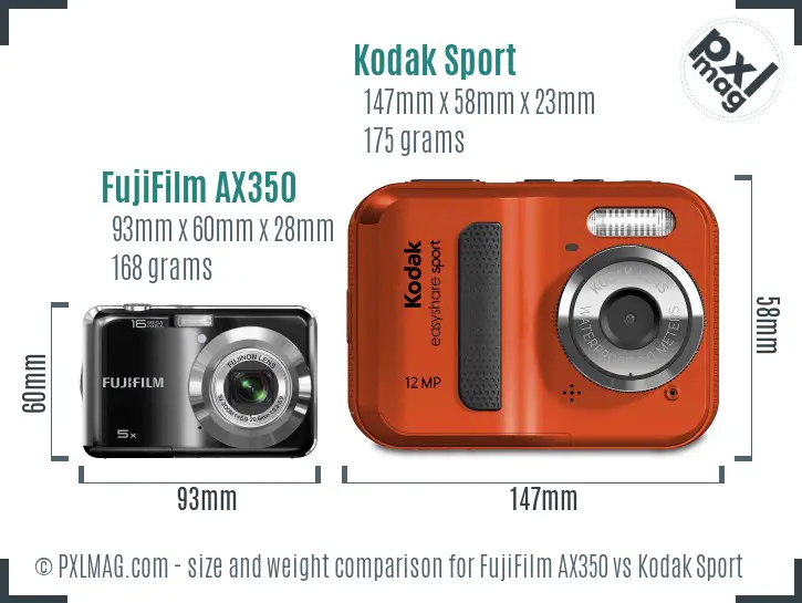 FujiFilm AX350 vs Kodak Sport size comparison
