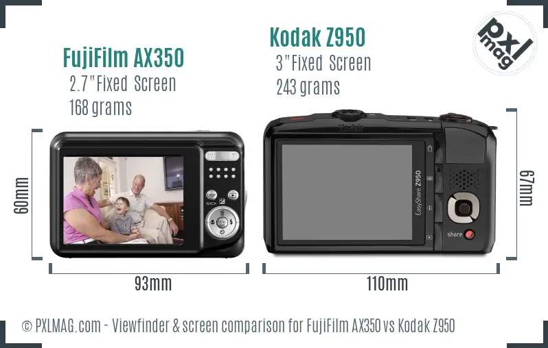 FujiFilm AX350 vs Kodak Z950 Screen and Viewfinder comparison