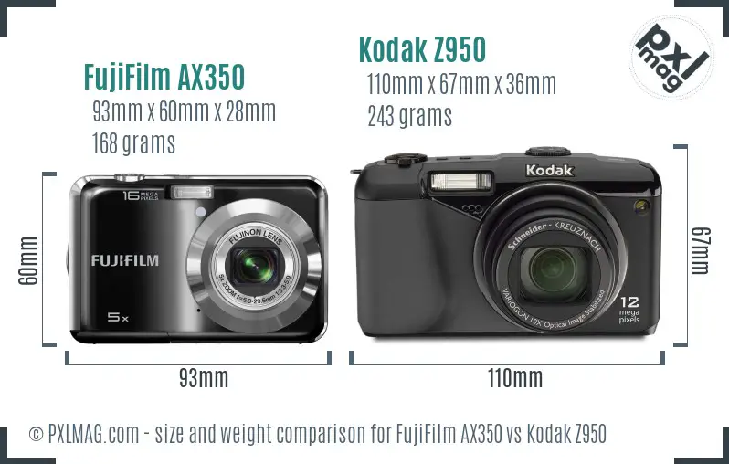 FujiFilm AX350 vs Kodak Z950 size comparison