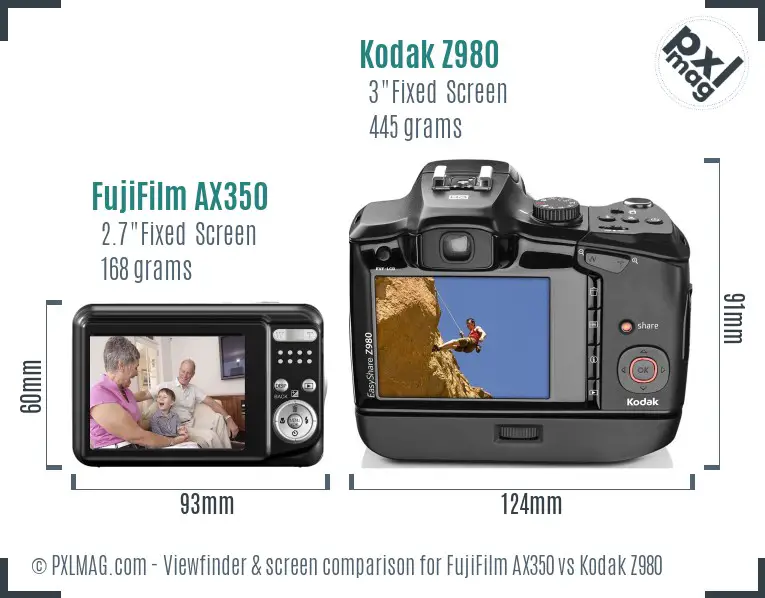 FujiFilm AX350 vs Kodak Z980 Screen and Viewfinder comparison