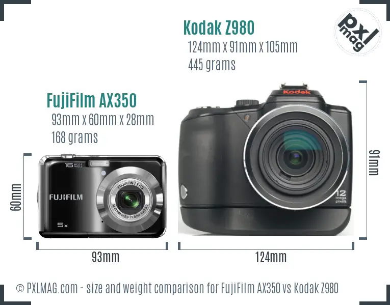 FujiFilm AX350 vs Kodak Z980 size comparison