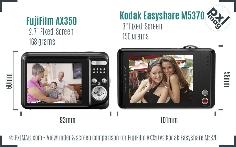 FujiFilm AX350 vs Kodak Easyshare M5370 Screen and Viewfinder comparison