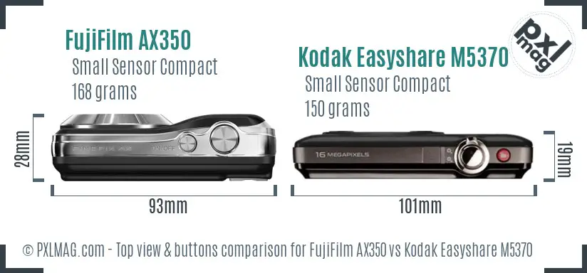 FujiFilm AX350 vs Kodak Easyshare M5370 top view buttons comparison