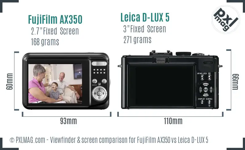 FujiFilm AX350 vs Leica D-LUX 5 Screen and Viewfinder comparison