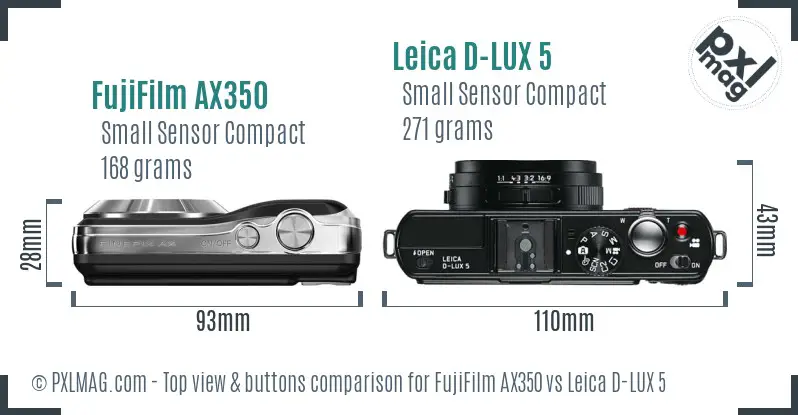 FujiFilm AX350 vs Leica D-LUX 5 top view buttons comparison
