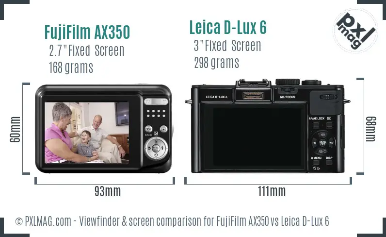 FujiFilm AX350 vs Leica D-Lux 6 Screen and Viewfinder comparison FujiFilm AX350 vs Leica D-Lux 6 Screen and Viewfinder comparison