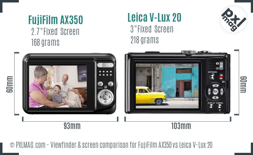 FujiFilm AX350 vs Leica V-Lux 20 Screen and Viewfinder comparison