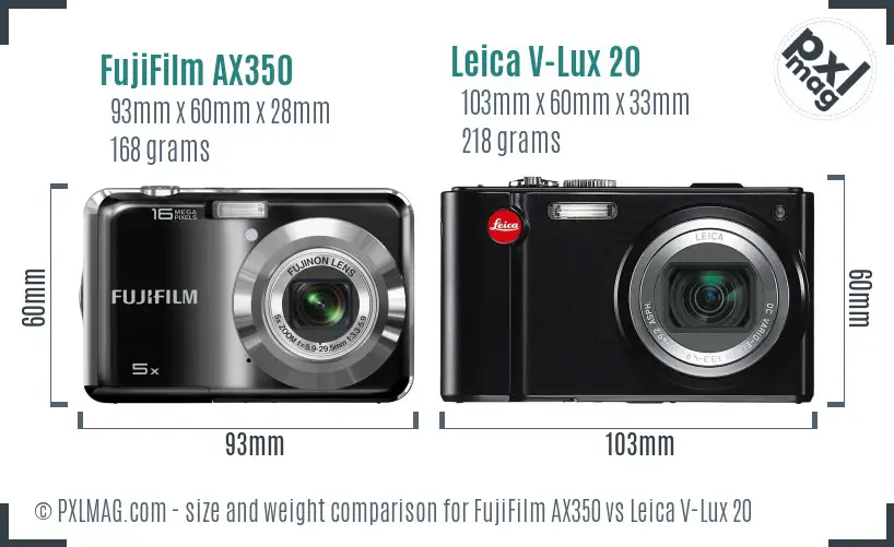 FujiFilm AX350 vs Leica V-Lux 20 size comparison