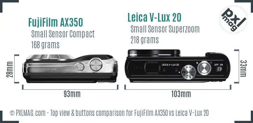 FujiFilm AX350 vs Leica V-Lux 20 top view buttons comparison
