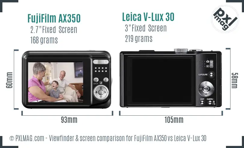 FujiFilm AX350 vs Leica V-Lux 30 Screen and Viewfinder comparison