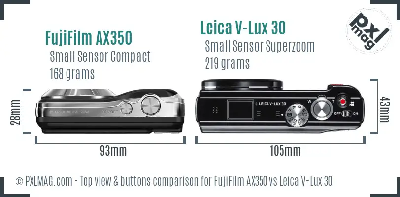 FujiFilm AX350 vs Leica V-Lux 30 top view buttons comparison