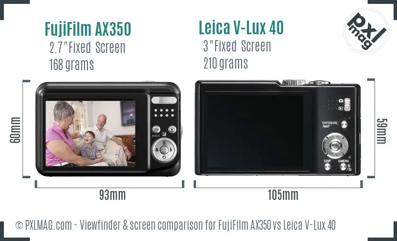 FujiFilm AX350 vs Leica V-Lux 40 Screen and Viewfinder comparison