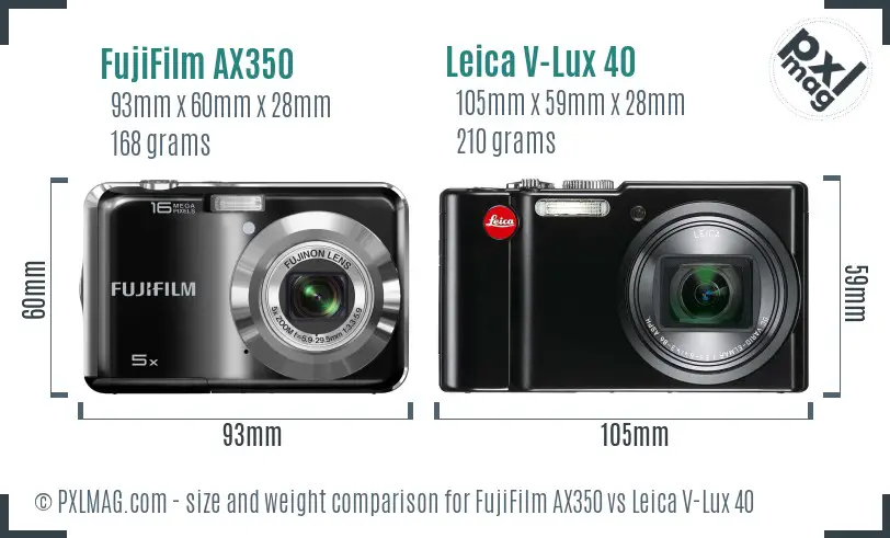 FujiFilm AX350 vs Leica V-Lux 40 size comparison